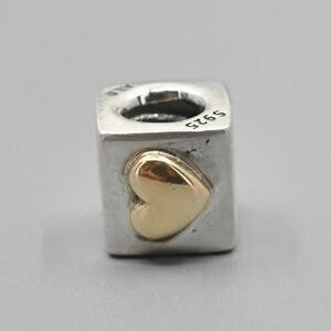 Pandora Retired Two-Tone I Love You Cube Charm 790200 925 ALE 14K Gold